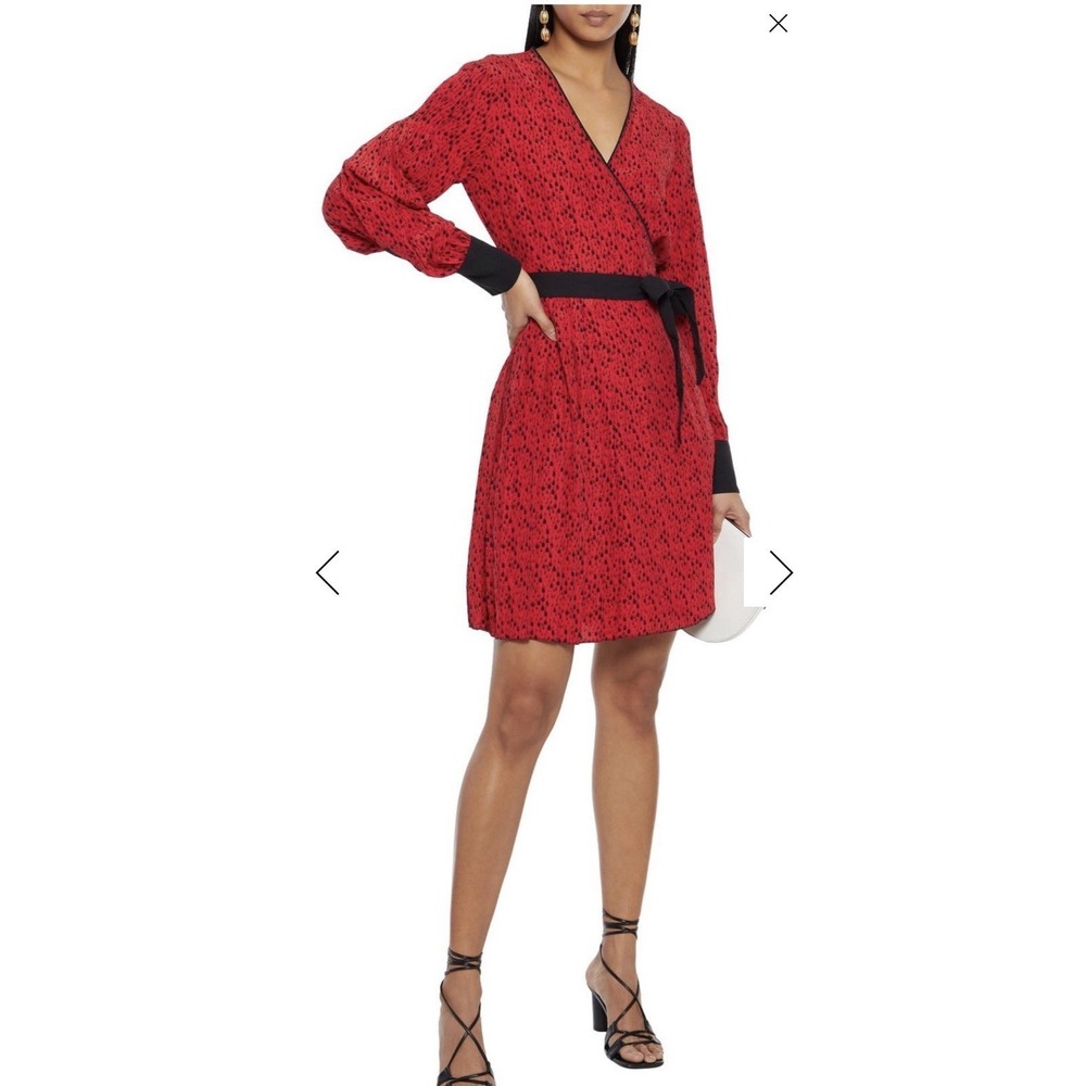 Diane von Furstenberg DVF Jimena Pleated Printed Crepe De Chime Mini Wrap Dress
